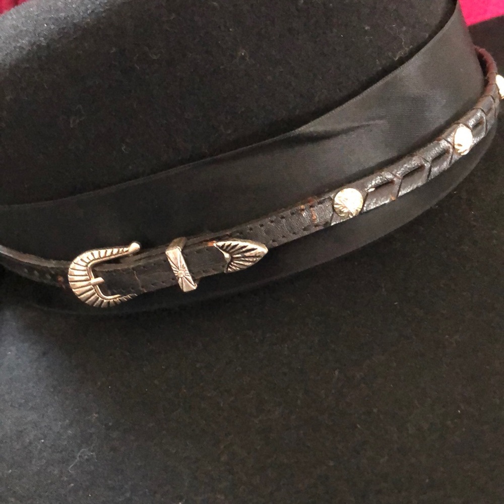 Leather studded adjustable concha hatband